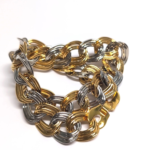 Double Chain Silver and Gold tone Necklace - Picture 4 of 5
